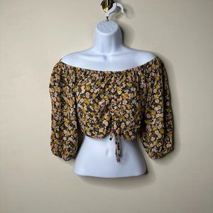 American Eagle Multicolor Floral Off The Shoulder Cropped Blouse Women's Medium